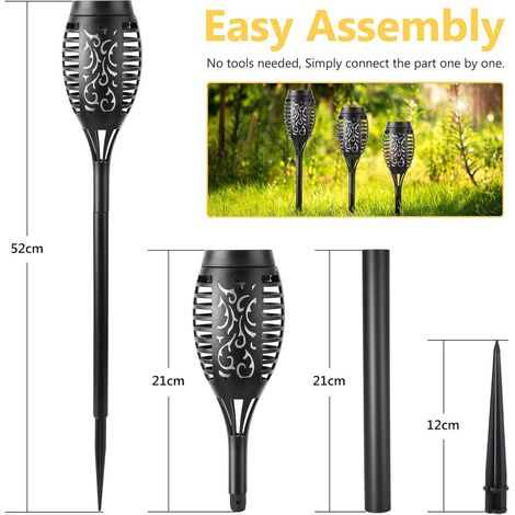 Lampe solaire à flammes avec 12 LED, lampe torche pour éclairage extérieur de jardin et d'aménagement paysager, pelouse-AquaForge