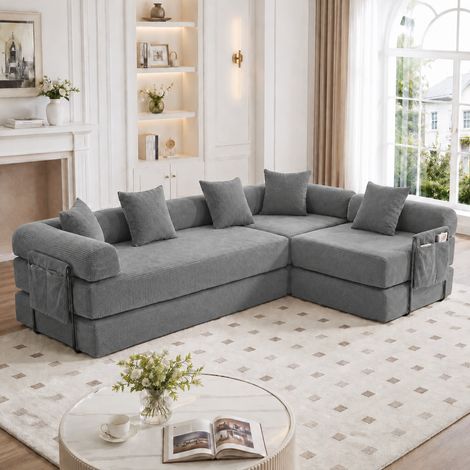 Divano angolare modulare con contenitore, 270 x 180 x 64 cm, velluto a coste grigio scuro HAVRYA (1/5)