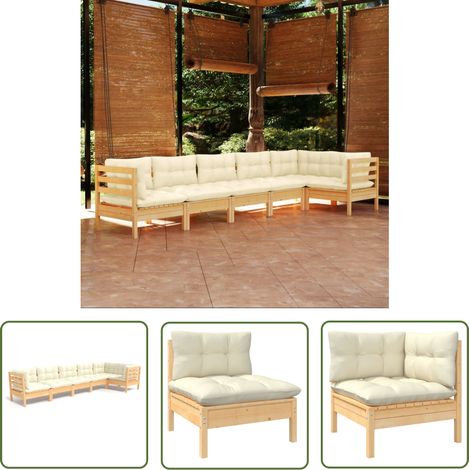 Furniture Limited - Salon de jardin 6 pcs avec coussins crème (1/5)