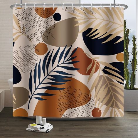 Rideau de Douche bohème à Feuilles de Palmier Tropicales Art Abstrait Moderne Feuilles Plantes Rideau de Salle de Bain Lavable Rideau de Douche Minimaliste Feuilles de Plantes 150x200cm (1/4)