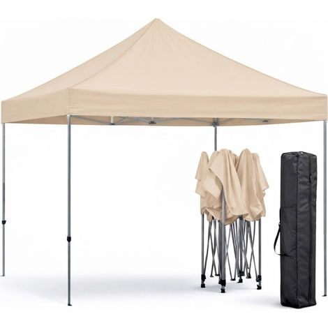 Gazebo Professionale Richiudibile Automatico In Acciaio Con Struttura A Fisarmonica Telo Oxford 1200D PVC Impermeabile E Anti UV Con Sacche Zavorra E Borsa Trasporto Per Sagre Feste Eventi 3x3 M Beige (1/5)
