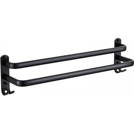 Porte-serviettes mural adhésif noir mat pour salle de bain, porte-serviettes double usage en alliage d'aluminium (40 cm, double barre)