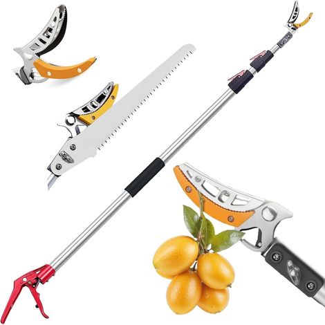 Cisaille télescopique en forme de girafe - 1,2 à 2,2 m - Pour élagage d'arbres, buissons, fruits, taille-haie télescopique, économe en travail, avec manche télescopique, outil de coupe de jardin (1/5)