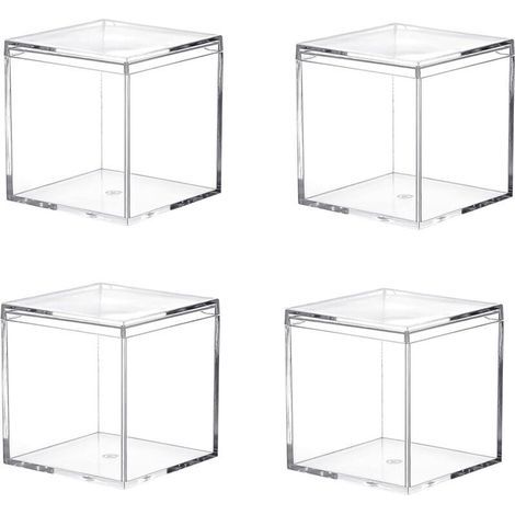 4 durchsichtige quadratische Kunststoff-Aufbewahrungsboxen für Kosmetikartikel, kleine Perlen und Schmuckzubehör (1/4)