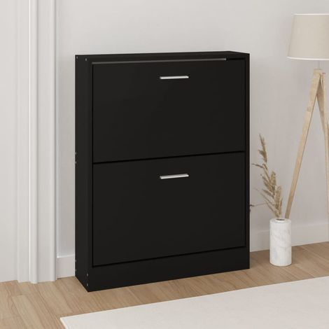 Maison Chic – Meuble à chaussures noir 59x17x81 cm – Bois d'ingénierie – 2 tiroirs pour rangement organisé – Design moderne pour entrée (1/4)
