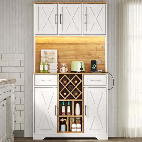 Aparador de cocina 105x40x180 cm en MDF natural y blanco con almacenaje FloraGrace (1/5)
