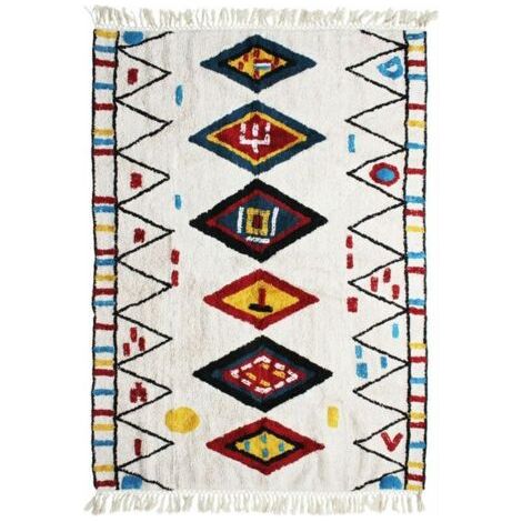 Tapis salon lavable shaggy berbère en coton blanc 160x230