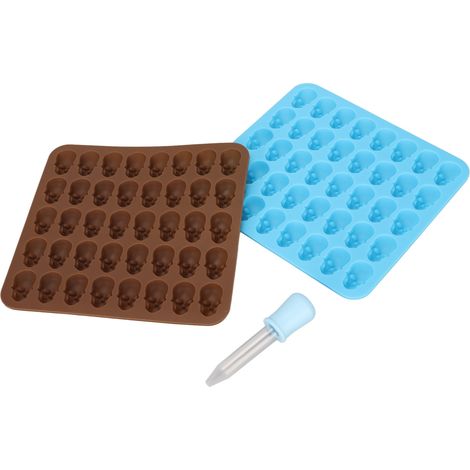 Moule à Glace en Forme de Crâne en Silicone pour Halloween, Chocolat et Desserts - Lot de 2 (Marron et Bleu)