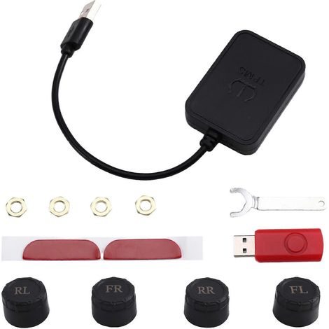 Système de surveillance de la pression des pneus TPMS USB Android avec affichage, alarme externe et capteurs pour autoradio GPS. (1/5)