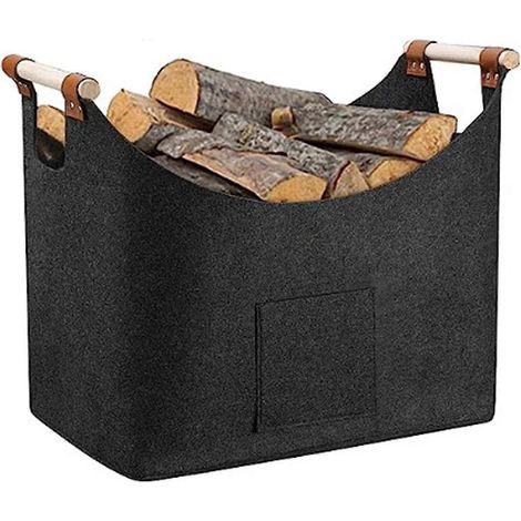 Panier à bois de chauffage XXL 2024 en feutre avec poignées antidérapantes et poche avant. Panier à bois de chauffage extra large en bois - dwdz - Bon (1/3)