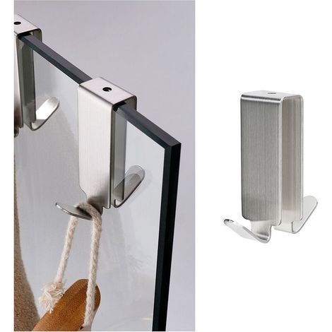 2 pcs Crochet double en inox à vitre, Crochet double pour paroi de douche, Acier inoxydable,argent (1/3)