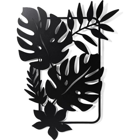 Decoración de pared metálica con forma de hoja de palmera，decoración de pared negra con silueta，decoración de pared，30x21,9 cm (1/5)