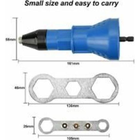 NALOOKAMIC Pince à riveter Adaptateur en Acier Inoxydable Pistolet à Riveter électrique Rivetage Outil avec Buse et Clé pour Four, , DIY (Bleu) (1/4)
