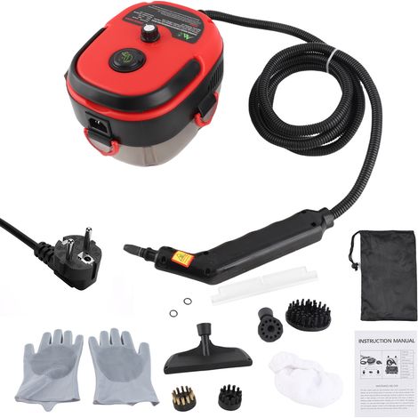 Nettoyeur vapeur portable 1500 W, vapeur haute température 105 °C, nettoyage en profondeur, réservoir d'eau amovible, 3 têtes de brosse, buse coudée, grattoir à vitres et housse de protection en tissu (1/5)