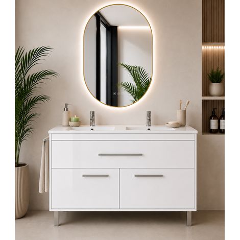 Mobile bagno con lavabo ORIGENBATH BAHIA senza specchio 120x45 cm doppio lavabo bianco (1/3)