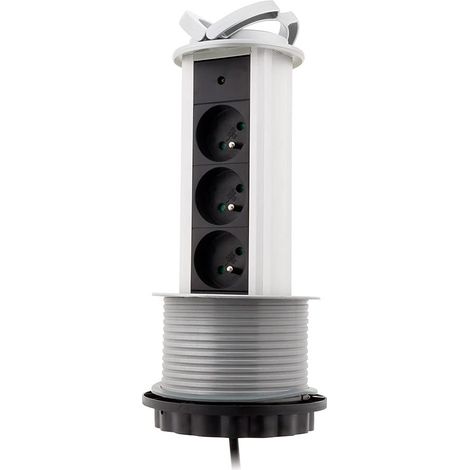 Zenitech - Multipresa a Scomparsa 3 Prese 16A 2P+T - Cavo HO5VV-F 3G1 - Grigio - Lunghezza 1,60m - Prese Nascoste per Ottimizzazione Spazio - Coperchio e Cornice Decorativa - Ideale per Ufficio e Casa (1/4)