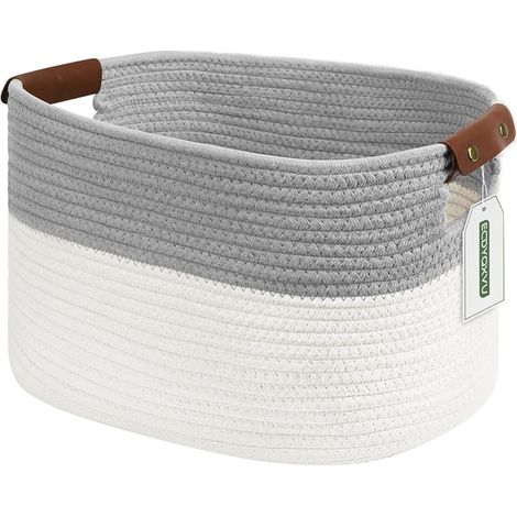 LEDANDER Panier de rangement tressé en corde de coton, idéal pour ranger les jouets du chien, des livres ou du linge sale. Muni d'une poignée. 38×25×22,5cm (1/5)