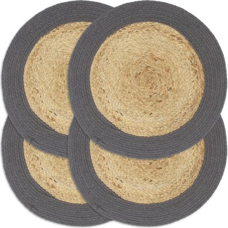 Sets de table, lot de 4, naturel et anthracite, 38 cm, jute et coton (1/4)