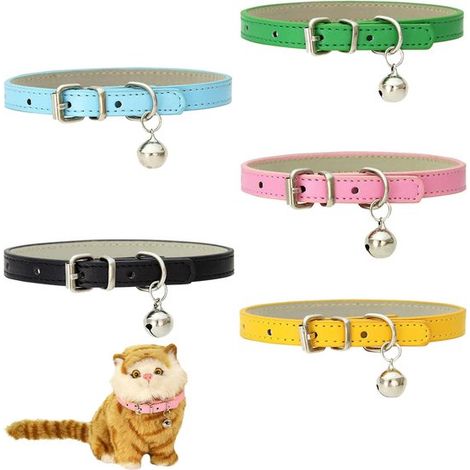 Paquete de 5 collares de cuero para gatos, Collar ajustable con cascabel y hebilla metálica, ositos de peluche y gatitos (1/5)