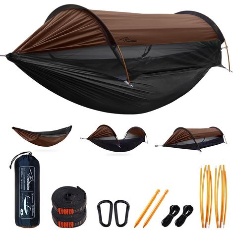 Hamac de Camping avec Moustiquaire et Pare-Soleil, 290 x 140 cm, Hamacs Suspendus Légers Multi-Modes avec Sangles d'arbre, Tente de Sol pour L'extérieur, La Randonnée et Le Camping