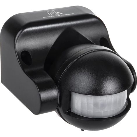 1 Détecteur de Mouvement PIR, Infrarouge IP44, Noir, Portée 12m, Charge Max. 1200W, Extérieur