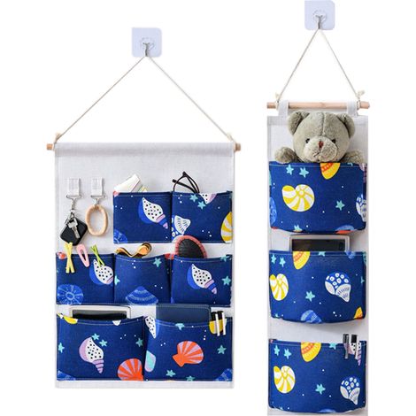 Lot de 2 pochettes de rangement à suspendre à la porte, sacs de rangement en lin et coton, organisateur mural, pour porte, placard et maison