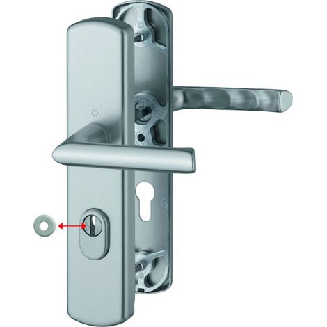 Ensemble de sécurité béquille double sur grande plaque CONFLUENCE inox F9 épaisseur de porte 42 à 47 mm - HOPPE