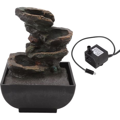 Fontaine de table en résine durable à 4 niveaux avec éclairage LED, cascade et effets sonores, idéale pour la maison, le bureau ou l'hôtel (prise UE 220 V). (1/5)