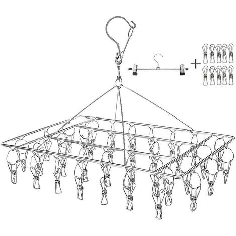 Égouttoir à chaussettes en acier inoxydable, étendoir à linge suspendu avec 36 pinces, porte-chaussettes, porte-sous-vêtements, égouttoir à serviettes avec rainure. (1/5)