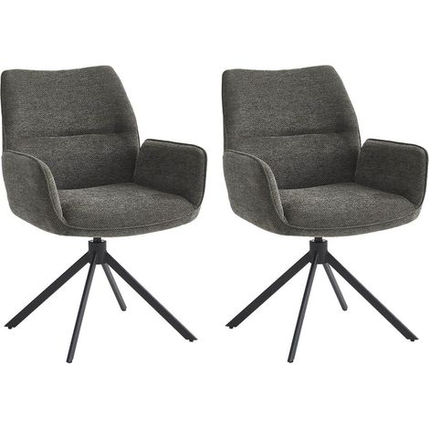 CARLOTTA - Lot de 2 Fauteuils de table Pivotants Tissu Coloris Gris Anthracite (1/5)