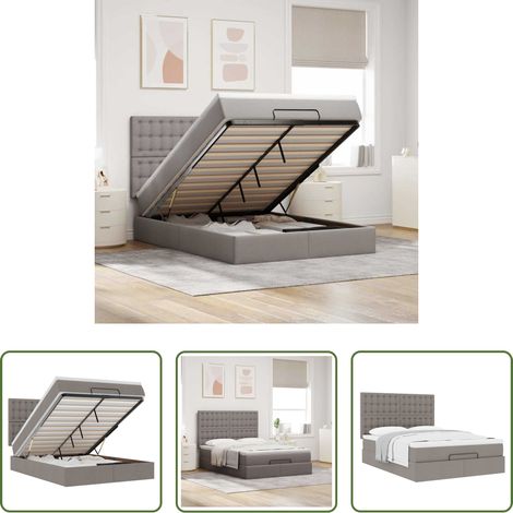 vidaXL Stauraum - Ottoman-Bett mit Matratze Taupe 140x190 cm Stoff (1/5)