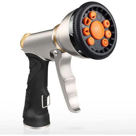 Garden Hose Nozzle, Upgrade Heavy Duty Metal High Pressure Water Hose Nozzle with 9 Spray Patterns Rotating for Outdoor Lawn & Garden Watering, Car & Pet Washing