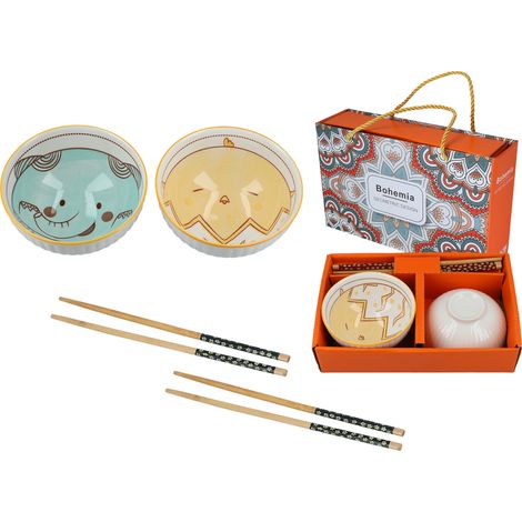 Set mit 2 Schüsseln für Ramen-Reis, Essstäbchen, asiatische Küche, Porzellan (1/3)
