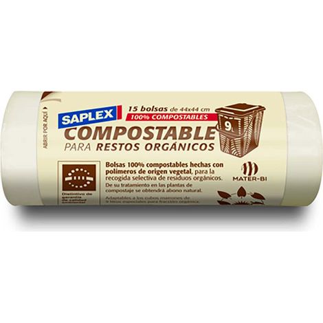 Sac poubelle compostable, 9lt, 15ud Saplex 95154 (1/2)