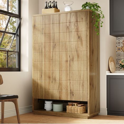 Armoire haute 100x40x162,5 cm MDF métal chêne clair, 8 niveaux, gain de place – MEUBLIV (1/5)