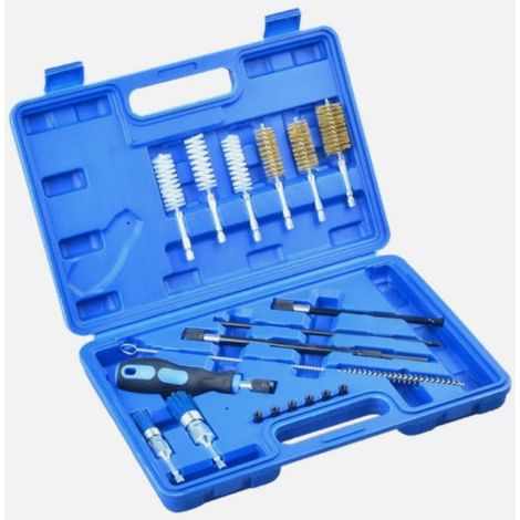 Outil pour la réparation et le nettoyage des sièges d'injecteurs de carburant, en acier au carbone, avec un design noir, argenté et bleu. (1/5)