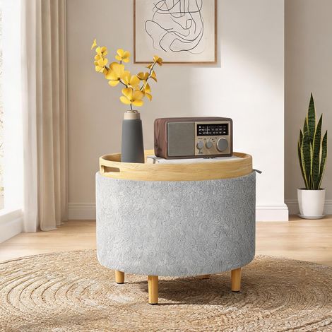 Pouf coloris gris en polyester MDF 56 x 56 x 42 cm (1/5)