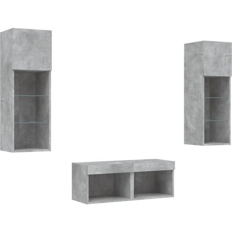 Mueble TV multimedia Estante TV Buffet TV Comedor Sala Dormitorio Montado en la pared x 4 piezas con luces LED gris 020028211
