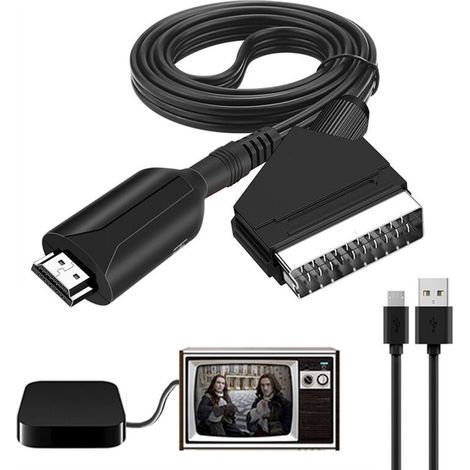 Convertisseur Péritel vers HDMI – Résolution 1080p – Compatible avec TV, magnétoscope, lecteur Blu-Ray – Longueur câble 1m