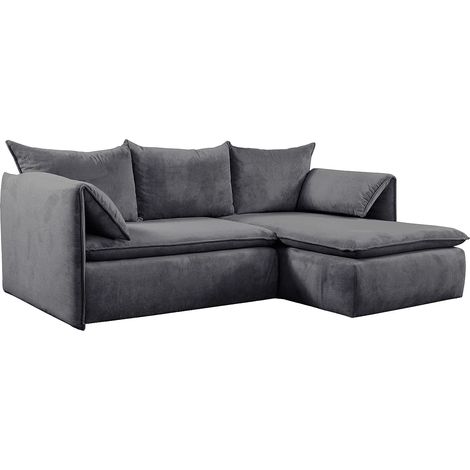 Divano letto in Velluto a coste Blu Grigio - Angolo a destra - TEODORA (1/5)