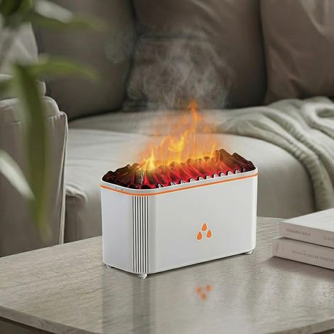 Diffuseur huiles essentielles effet flamme, humidificateur LED 7 couleurs ultrasonique, ambiance cheminée décoration maison bureau (1/5)