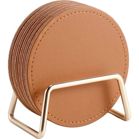 Lot de 6 dessous de verre en verre rond avec support de rangement (1/5)