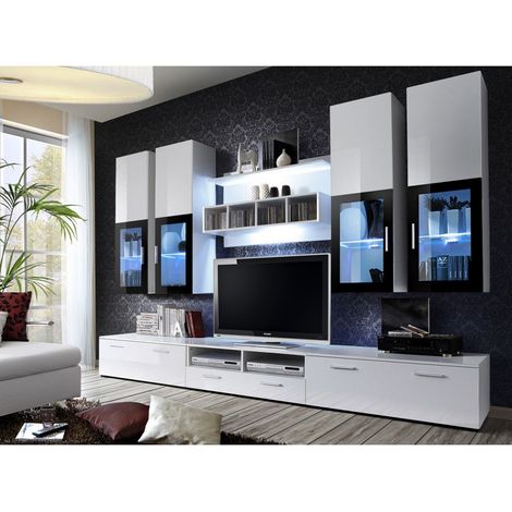 Ensemble meuble TV mural - LYRA - 300 cm x 190 cm x 45 cm - Blanc - Livraison gratuite