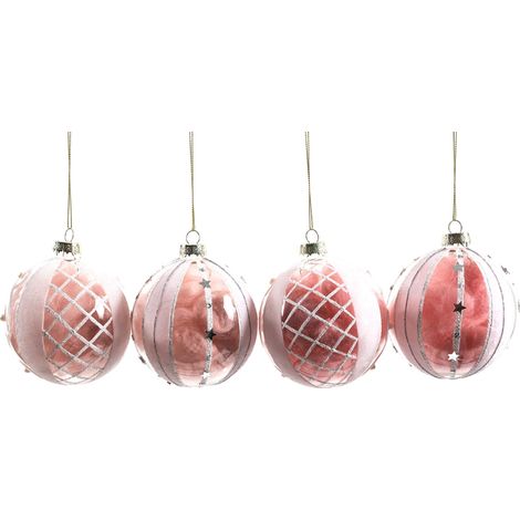 Pallina per albero di Natale in vetro decorate Rosa da 10 cm, confezione da 4 pezzi