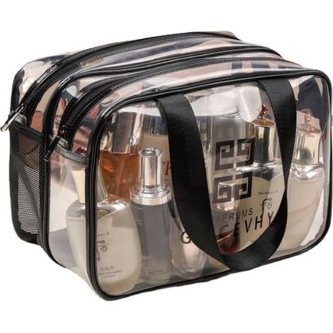 Sac à linge portable double couche en PVC transparent pour séparer le sec et l'humide, sac à maquillage (1/5)