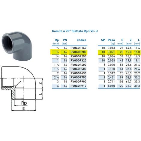 Gomito a 90° filettato Rp PVC-U 1/2" INPFGO220000 - - IRRITEC - -