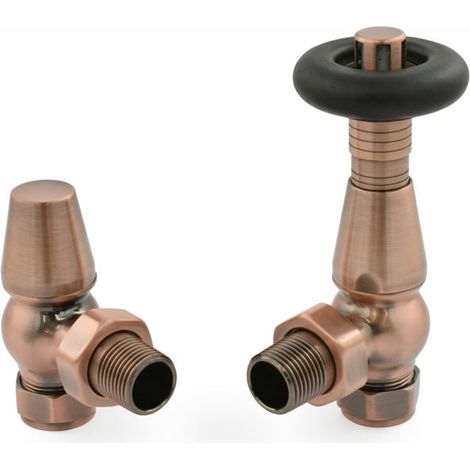 West Jaguar TRV Angled Thermostatic Radiator Valve and Lockshield - Antique Copper (1/5)