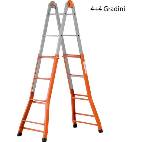 Scala telescopica in acciaio saldato 4+4 gradini altezza max. 376 cm scaletto allungabile portata 100 kg (1/2)