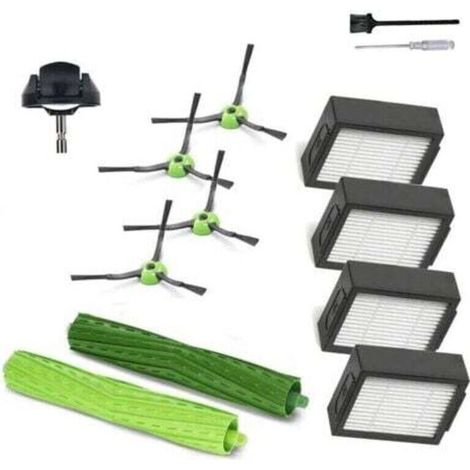 Accessori e ricambi per iRobot Roomba j7 i7 i6 i3 i4 i2 i5 i8 i1+/Plus e5 e6 serie IEJ: 1 spazzola a rullo in gomma, 1 ruota girevole, 4 filtri, 4 spazzole laterali nere. (1/4)