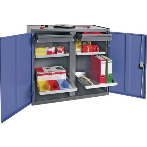 Werkzeug-/Beistellschrank H1000xB1000xT500mm 2Schubl.,4Bd.anthrazit/blau TECWERK